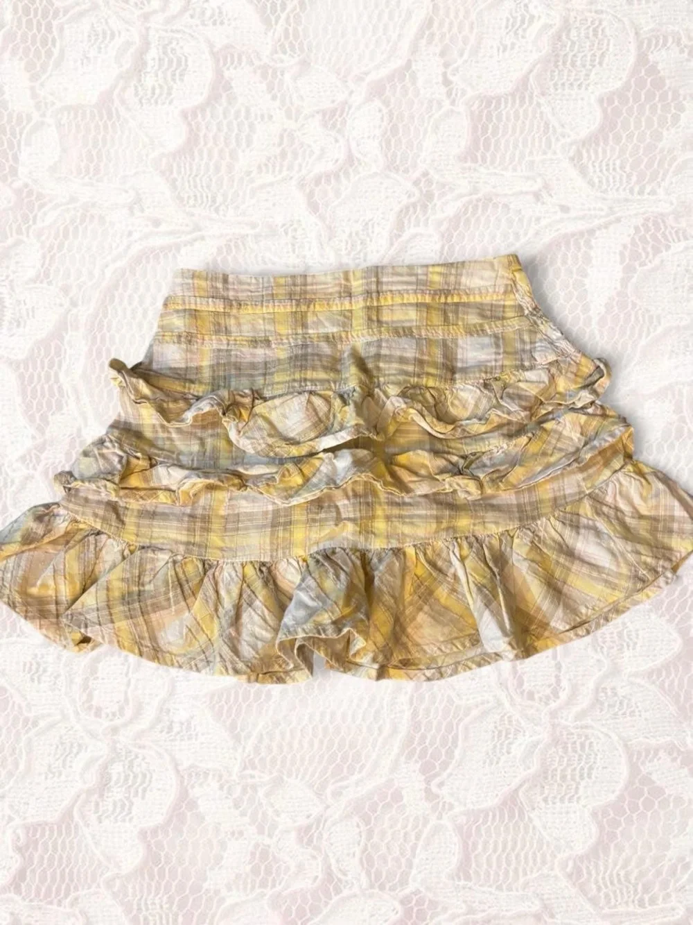 Faded Glory Yellow Plaid Ruffle Skirt